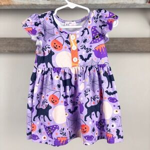 Pete Lucy Kids Purple Black Cat Pumpkin Halloween Dress Flutter Sleeve Size 2t